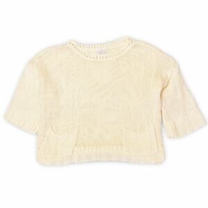 Relativity cream linen cotton sweater with crochet trim, petite small